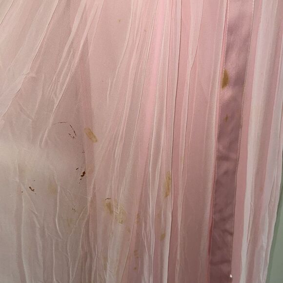 Vintage 60s/70s High Neck White Lace Pink Chiffon Pleated Prom Dress - Picture 4 of 9